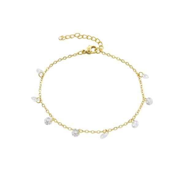 Βραχιόλι Dazzling ατσάλινο επίχρυσο με λευκά ζιργκόν