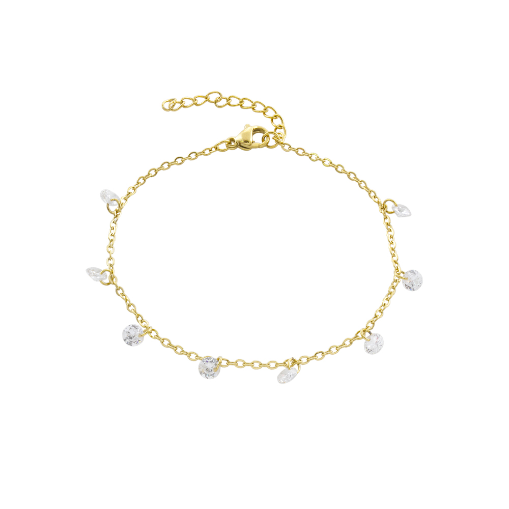 02J27-00051 Βραχιόλι Dazzling ατσάλινο επίχρυσο με λευκά ζιργκόν