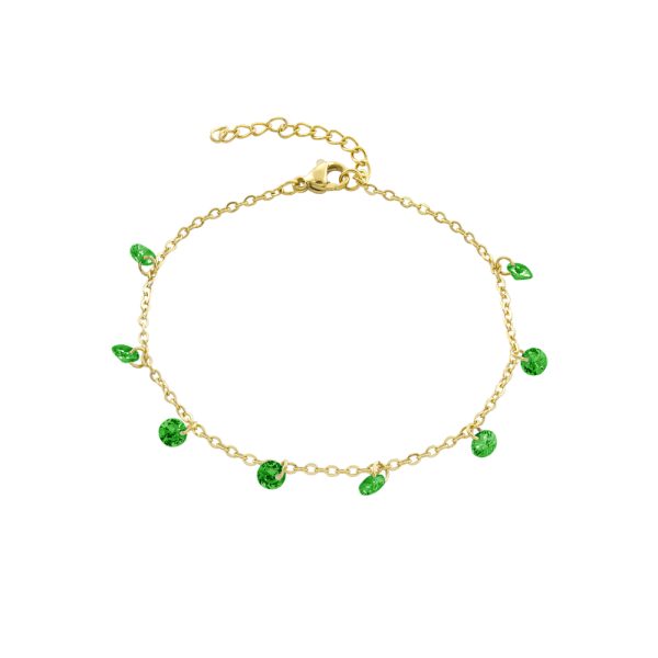 Βραχιόλι Dazzling ατσάλινο επίχρυσο με πράσινα ζιργκόν