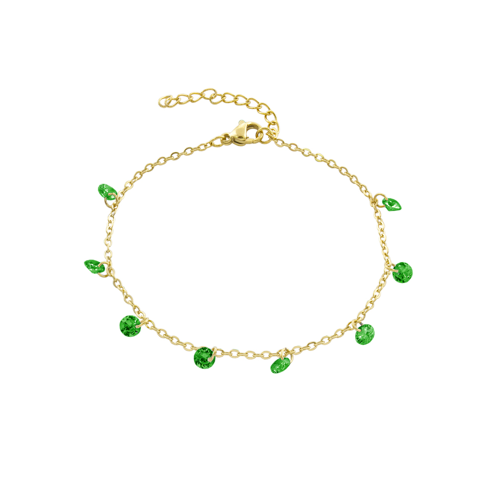 02J27-00052 Βραχιόλι Dazzling ατσάλινο επίχρυσο με πράσινα ζιργκόν