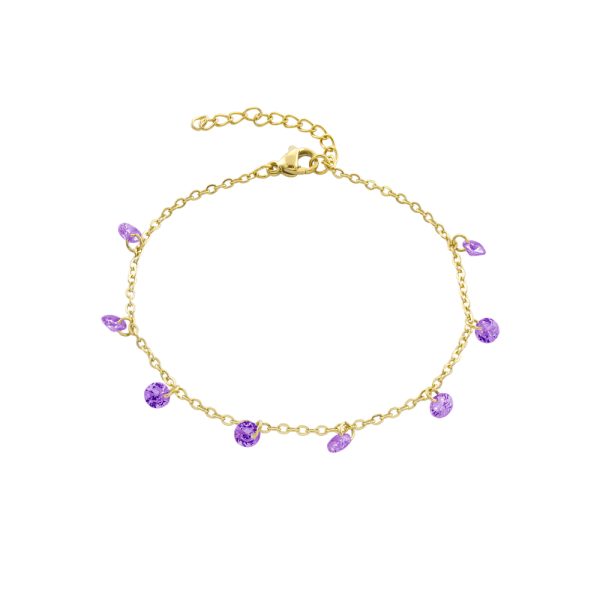 Βραχιόλι Dazzling ατσάλινο επίχρυσο με μωβ ζιργκόν