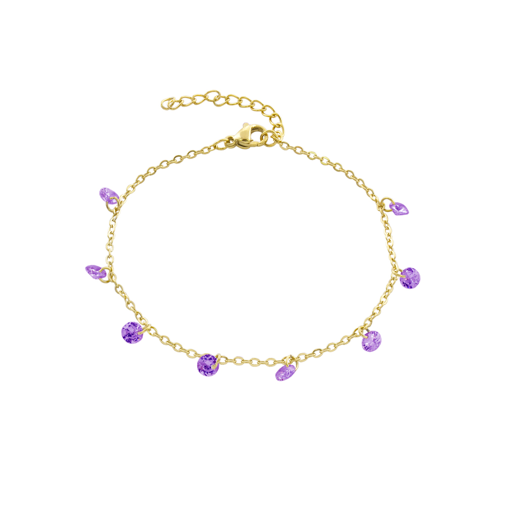 02J27-00053 Βραχιόλι Dazzling ατσάλινο επίχρυσο με μωβ ζιργκόν