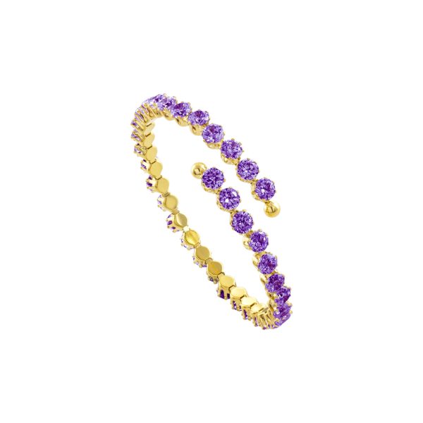 Βραχιόλι Festive ατσάλινο επίχρυσο σταθερό ριβιέρα με μωβ ζιργκόν