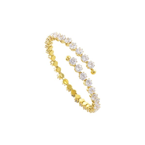 Βραχιόλι Festive ατσάλινο επίχρυσο σταθερό ριβιέρα με λευκά ζιργκόν