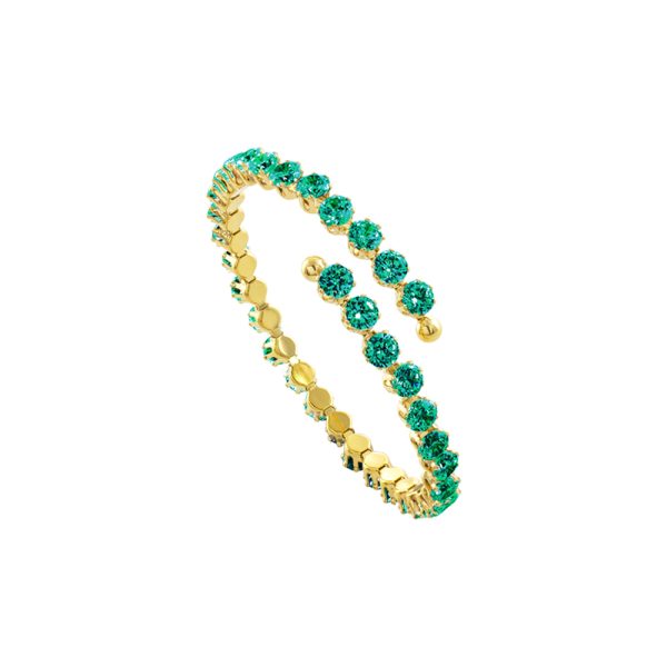 Βραχιόλι Festive ατσάλινο επίχρυσο σταθερό ριβιέρα με πράσινα κρύσταλλα