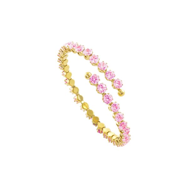 Βραχιόλι Festive ατσάλινο επίχρυσο σταθερό ριβιέρα με ροζ ζιργκόν