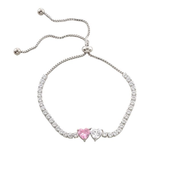 Βραχιόλι Festive ατσάλινο ριβιέρα με καρδιές και λευκά ζιργκόν