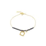 Βραχιόλι Lovely ασημένιο επίχρυσο με τετράγωνο στοιχείο και πέτρες