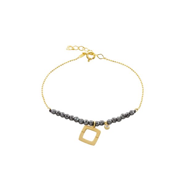 Βραχιόλι Lovely ασημένιο επίχρυσο με τετράγωνο στοιχείο και πέτρες