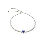 Βραχιόλι Happy Hearts μεταλλικό ασημί με μπλε καρδιά και λευκά ζιργκόν