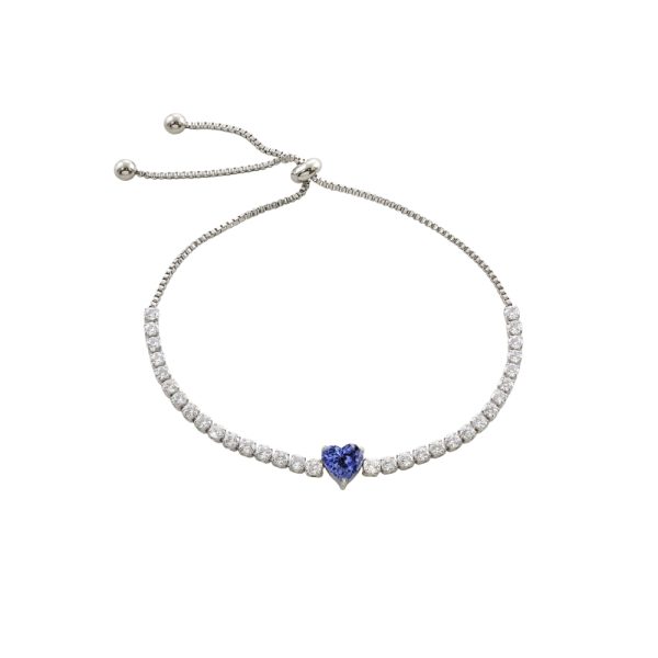 Βραχιόλι Happy Hearts μεταλλικό ασημί με μπλε καρδιά και λευκά ζιργκόν
