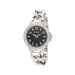 Ρολόι California με ασημί μεταλλικό μπρασελέ με κρύσταλλα και μαύρο καντράν